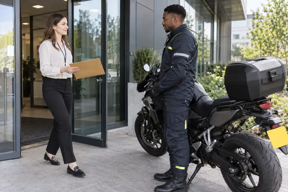 Motorcycle courier with secure small consignment, providing weekend courier service service
